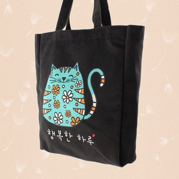 Korean KPOP Tote Bag Cartoon Cat Women Bag with a Shiba Inu Keychain - Picture 5 of 7
